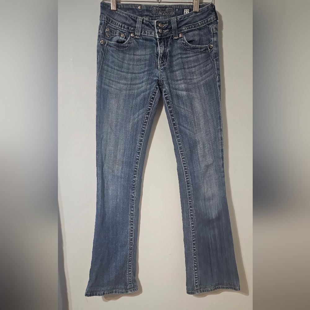 Miss Me JP4656-2 Boot Cut Jeans with Embellished Buttoned Flap Pocket in Size 27